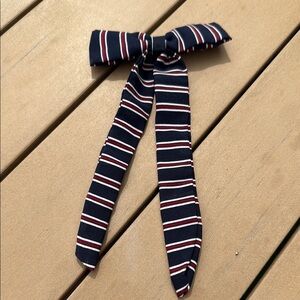 Vintage boys clip on Navy blue and burgundy striped with white bowtie 8/9” long